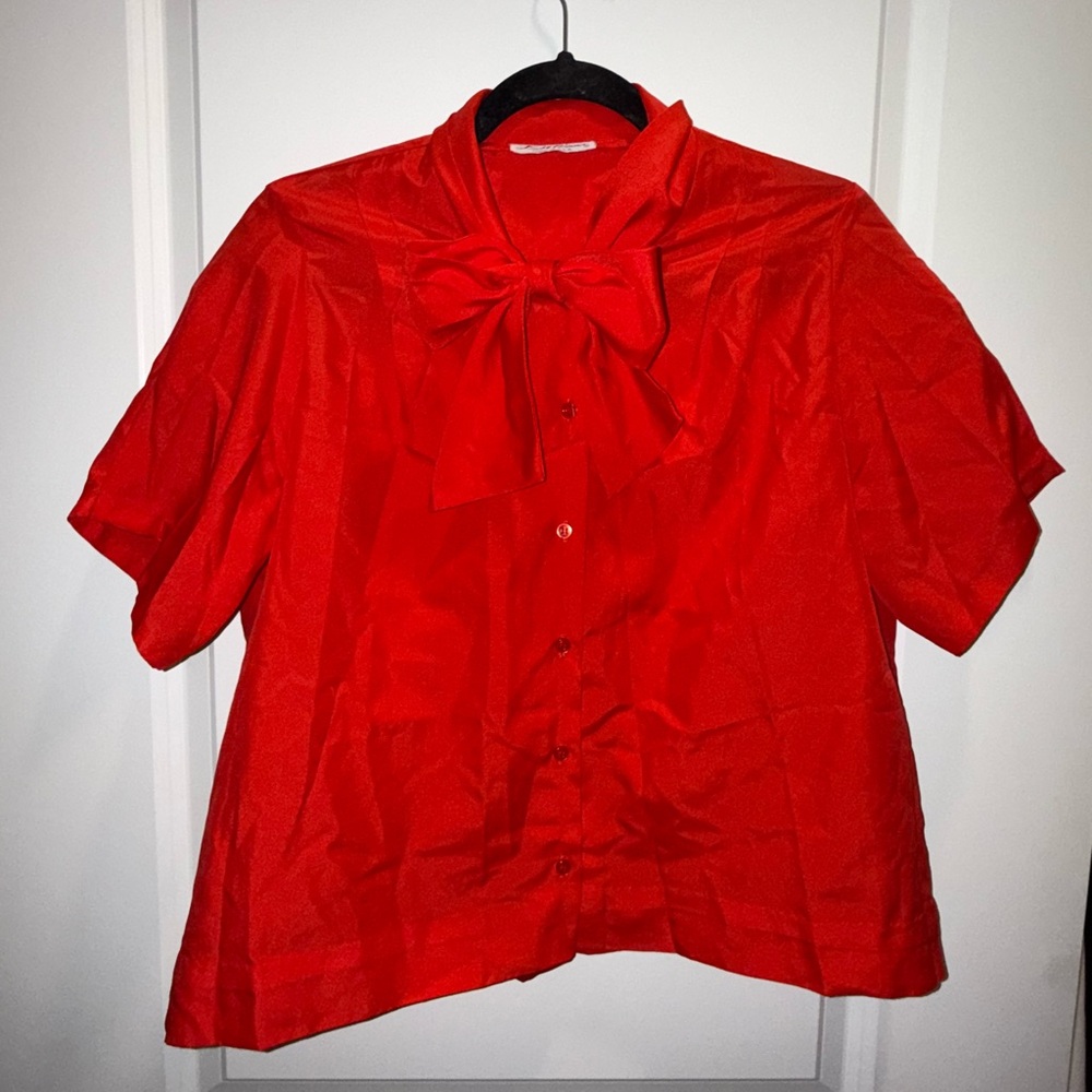 Vintage Lucky Winner Red Women's Top with Bow